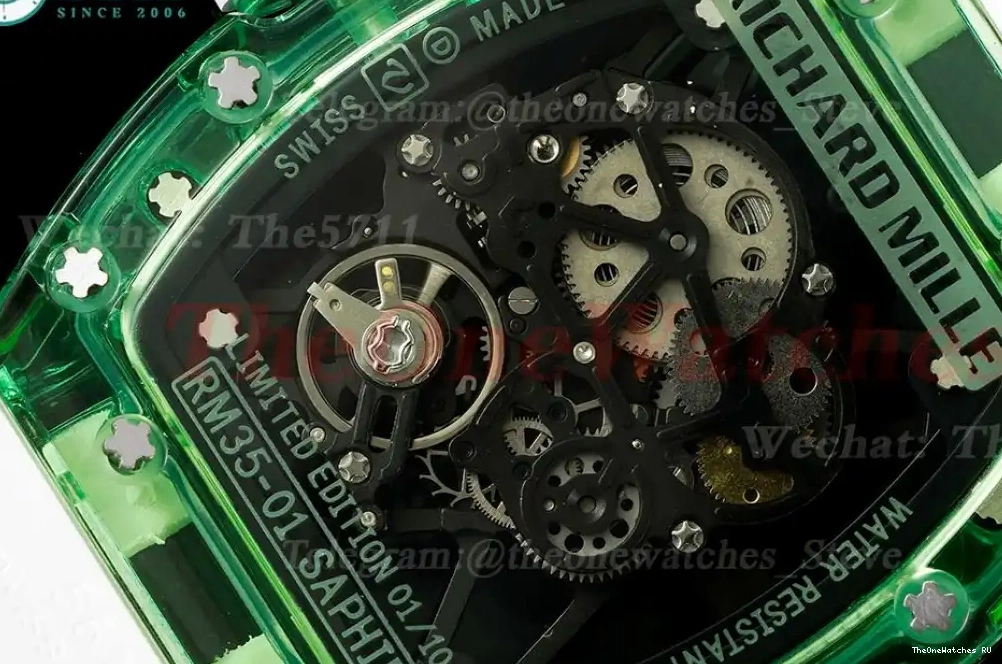 Clone White on RMSF Green RM35-01 strap RMUL2 Skeleton Dial Transparent Rubber 0324